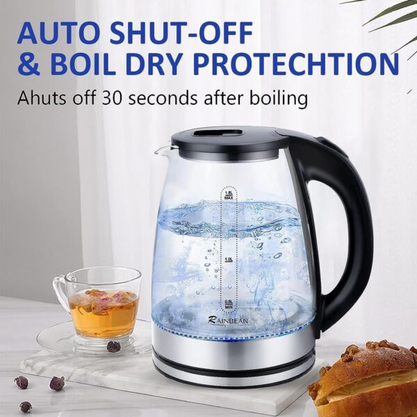 Electric Kettle Water Boiler, 1.8L Electric Tea Kettle, Wide Opening Hot Water Boiler With LED Light, Auto Shut-Off & Boil Dry Protection, Glass Black - Image 5