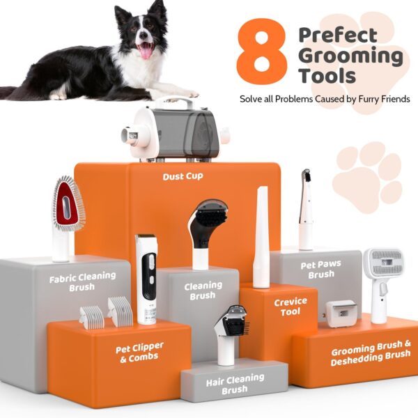 Dog Grooming Set, Pet Vacuum, Pet Blower, Drying And Suction 2 In 1 With 8 Pet Grooming Tools - Image 3