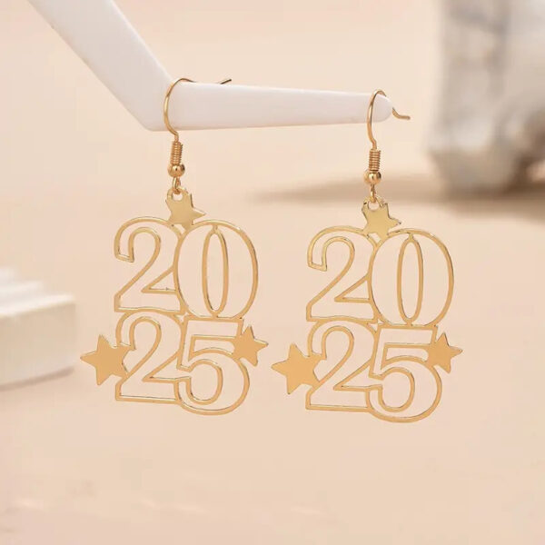 New Creative Gloden Number 2025 Dangle Earrings For Women Fashion Jewelry New Year Earring For Party - Image 4